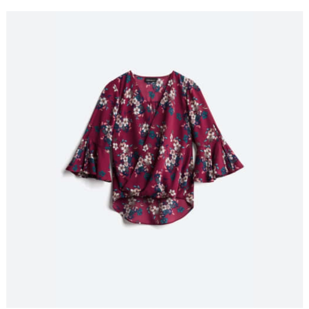 FORTUNE + IVYIrys Bell Sleeve Surplice Blouse